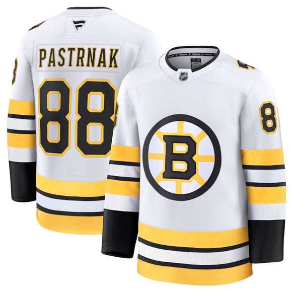 Mens Boston Bruins #88 David Pastrnak White 2025 Away Stitched Hockey Jersey Dzhi