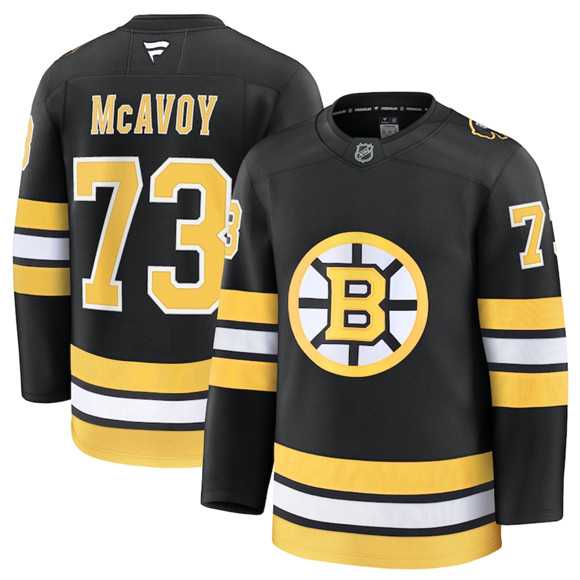 Mens Boston Bruins #73 Charlie McAvoy Black 2025 Home Stitched Hockey Jersey Dzhi
