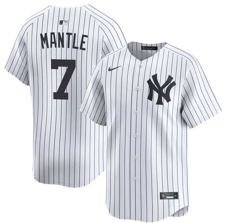 Mens New York Yankees #7 Mickey Mantle White Home Limited Stitched Jersey Dzhi