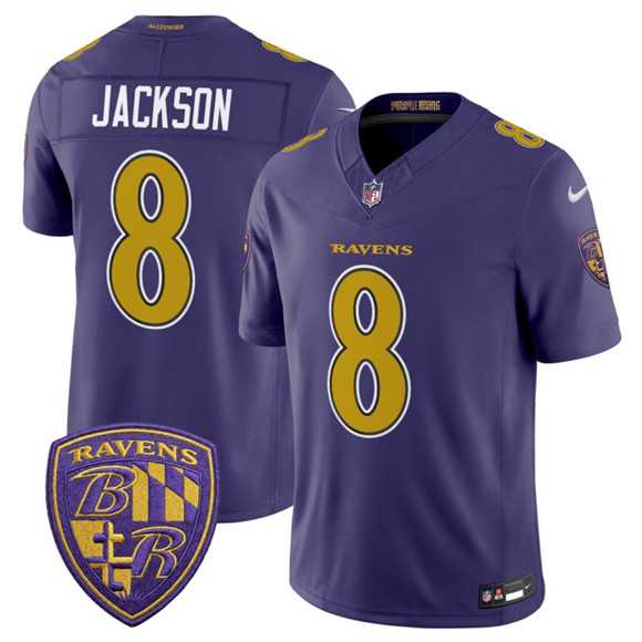 Mens Baltimore Ravens #8 Lamar Jackson Purple 2026 F.U.S.E. Alternate Vapor Limited Stitched Jersey Dzhi
