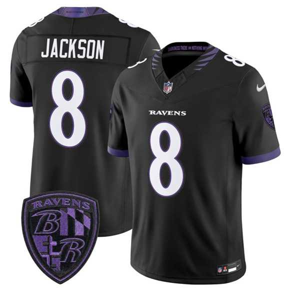 Mens Baltimore Ravens #8 Lamar Jackson Black 2026 F.U.S.E. Alternate Vapor Limited Stitched Jersey Dzhi
