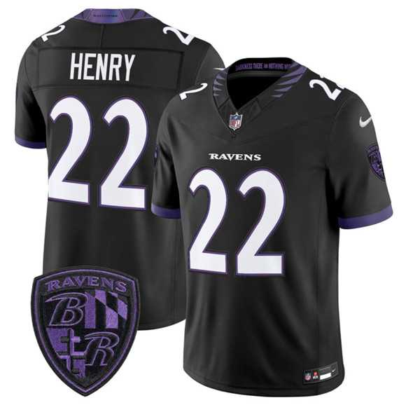 Mens Baltimore Ravens #22 Derrick Henry Black 2026 F.U.S.E. Alternate Vapor Limited Stitched Jersey Dzhi->->