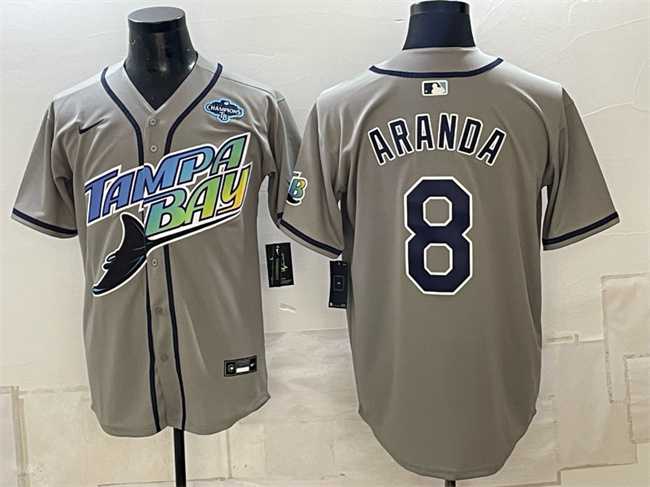 Mens Tampa Bay Rays #8 Jonathan Aranda Gray 2026 AL East Champions Patch Vapor Limited Stitched Jersey->->MLB Jersey