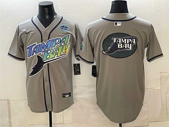 Mens Tampa Bay Rays Team Big Logo Gray 2026 AL East Champions Patch Vapor Limited Stitched Jersey Dzhi->->MLB Jersey