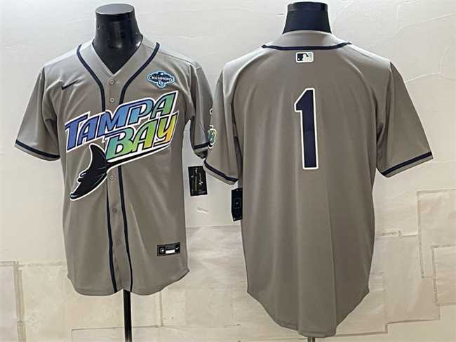 Mens Tampa Bay Rays #1 Gray 2026 AL East Champions Patch Vapor Limited Stitched Jersey
