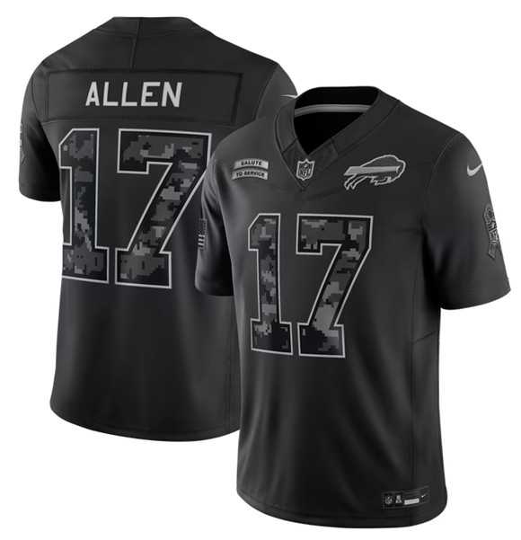 Mens Buffalo Bills #17 Josh Allen Black 2026 F.U.S.E. Salute to Service Limited Stitched Jersey