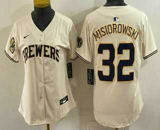 Womens Milwaukee Brewers #32 Jacob Misiorowski Cream Limited Jersey->->MLB Jersey