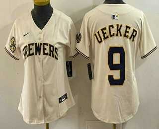 Womens Milwaukee Brewers #9 Bob Uecker Cream Limited Jersey->->MLB Jersey