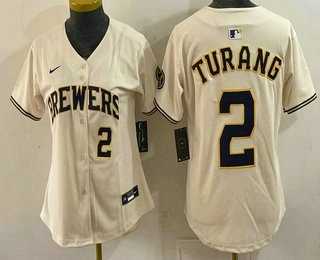 Womens Milwaukee Brewers #2 Brice Turang Cream Limited Jersey->->MLB Jersey