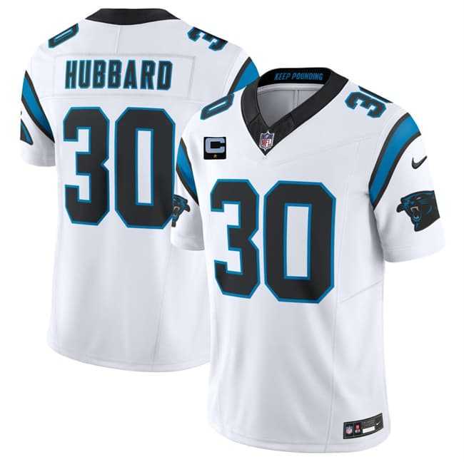 Mens Carolina Panthers #30 Chuba Hubbard White 2026 F.U.S.E. 1-Star C Patch Vapor Limited Stitched Jersey Dzhi