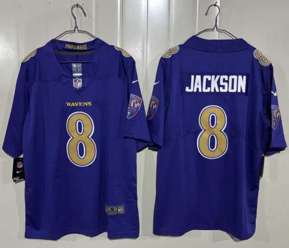 Mens Baltimore Ravens #8 Lamar Jackson Purple 2026 Alternate Vapor Limited Stitched Jersey