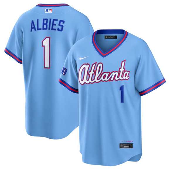 Mens Atlanta Braves #1 Ozzie Albies Powder Blue 2026 City Connect Stadium Stitched Jersey Dzhi