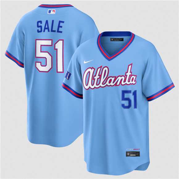Mens Atlanta Braves #51 Chris Sale Powder Blue 2026 City Connect Stadium Stitched Jersey Dzhi