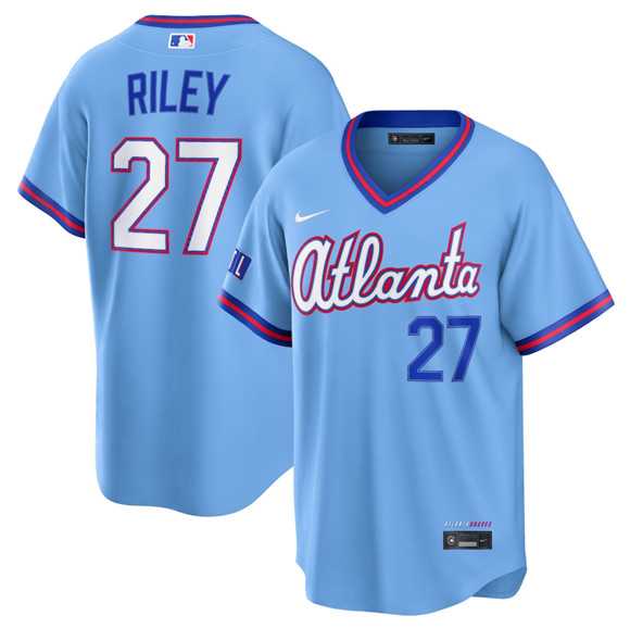 Mens Atlanta Braves #27 Austin Riley Powder Blue 2026 City Connect Stadium Stitched Jersey Dzhi