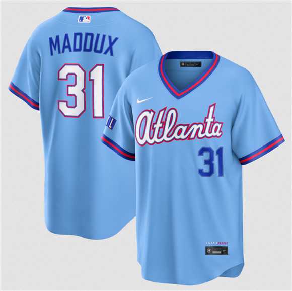 Mens Atlanta Braves #31 Greg Maddux Powder Blue 2026 City Connect Stadium Stitched Jersey Dzhi