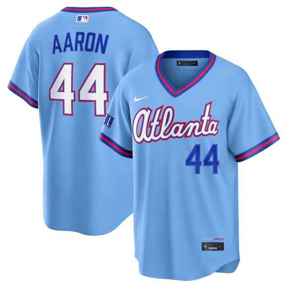 Mens Atlanta Braves #44 Hank Aaron Powder Blue 2026 City Connect Stadium Stitched Jersey Dzhi