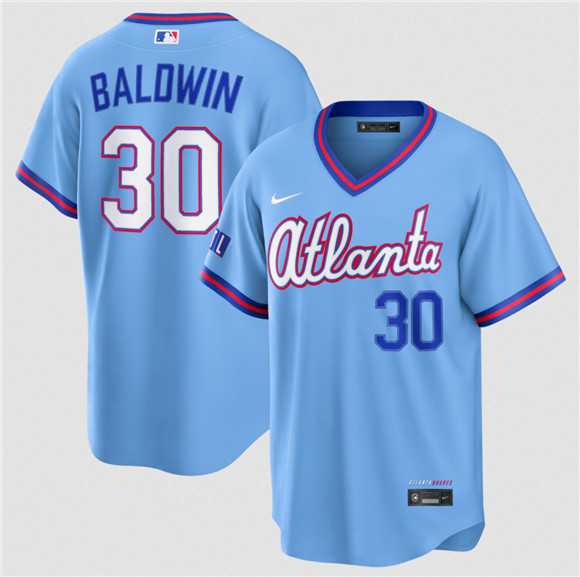 Mens Atlanta Braves #30 Drake Baldwin Powder Blue 2026 City Connect Stadium Stitched Jersey Dzhi