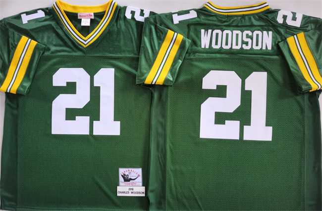 Mens Green Bay Packers #21 Charles Woodson Green Throwback Stitched Football Jersey
