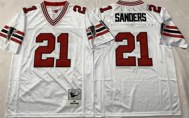 Mens Atlanta Falcons #21 Deion Sanders White Throwback Stitched Football Jersey