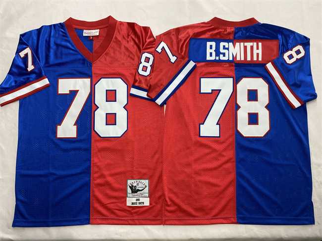 Mens Buffalo Bills #78 Bruce Smith Blue Red Splite Throwback Stitched Jersey