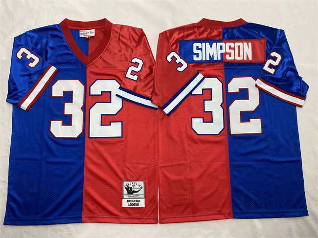 Mens Buffalo Bills #32 O.J. Simpson Blue Red Splite Throwback Stitched Jersey