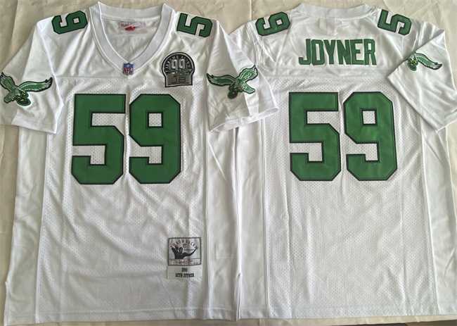 Mens Philadelphia Eagles #59 Seth Joyner White Throwback Stitched Football Jersey