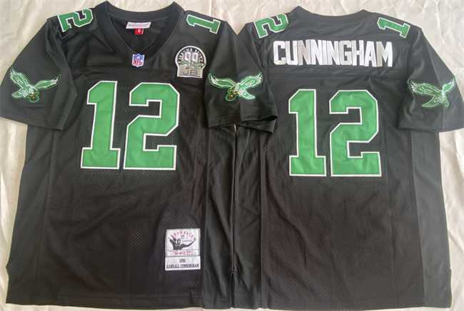 Mens Philadelphia Eagles #12 Randall Cunningham Black Throwback Stitched Football Jersey
