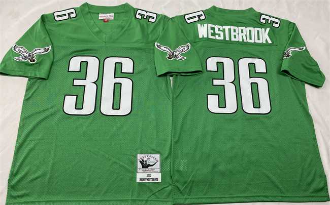 Mens Philadelphia Eagles #36 Brian Westbrook Kelly Green Throwback Stitched Football Jersey