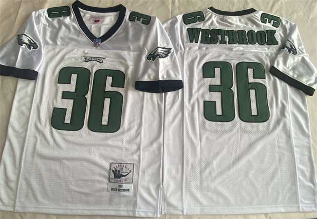 Mens Philadelphia Eagles #36 Brian Westbrook White Throwback Stitched Football Jersey