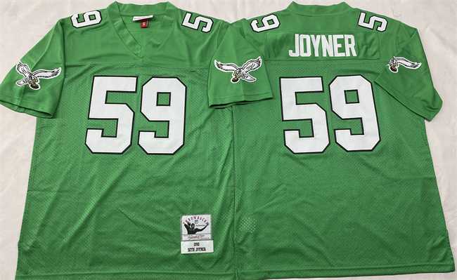 Mens Philadelphia Eagles #59 Seth Joyner Kelly Green Throwback Stitched Football Jersey