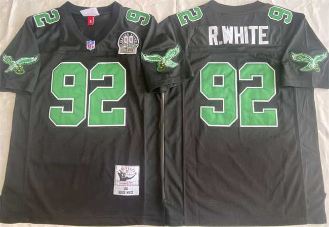 Mens Philadelphia Eagles #92 Reggie White Black Throwback Stitched Football Jersey