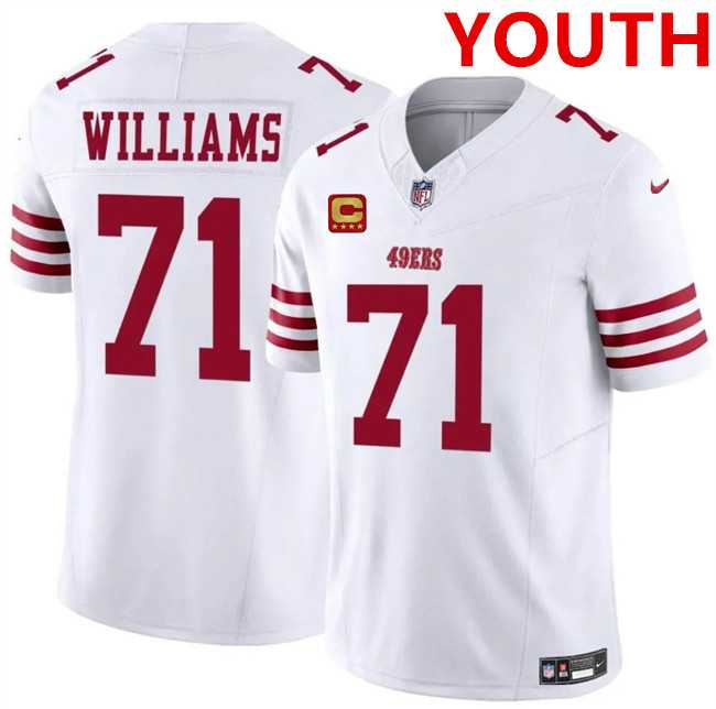 Youth san francisco 49ers #71 trent williams white 2025 f.u.s.e. with 4-star c patch vapor untouchable limited stitched jersey Dzhi