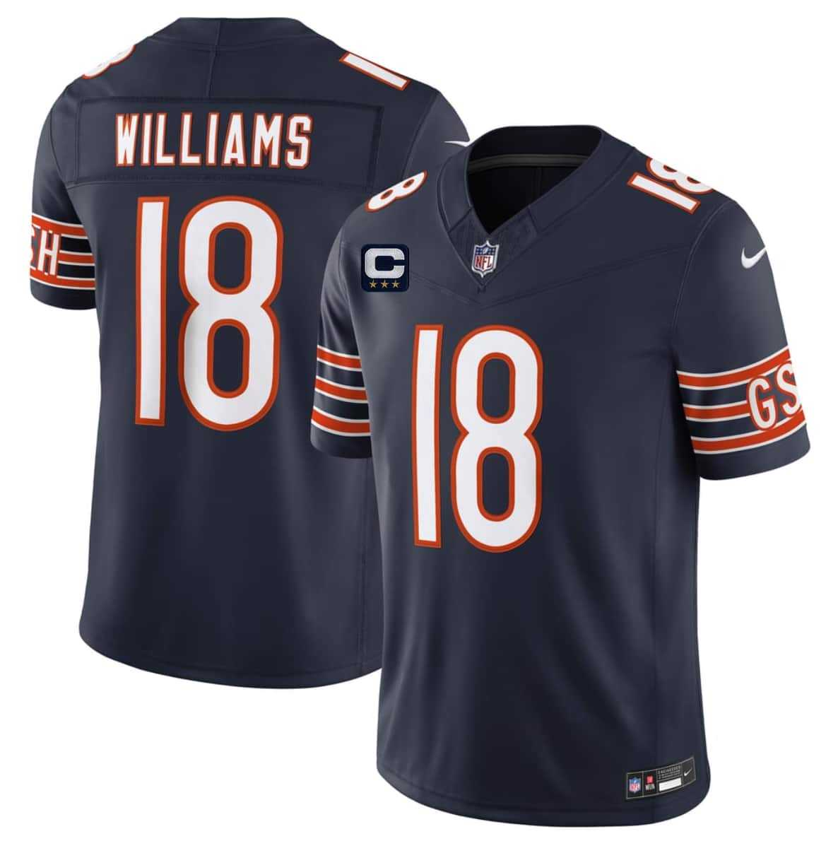 Mens Chicago Bears #18 Caleb Williams Navy 2026 F.U.S.E. With 3-star C Patch Vapor Untouchable Limited Stitched Jersey Dzhi