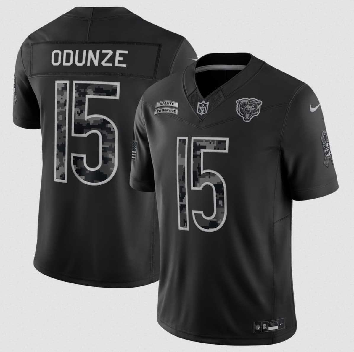 Mens Chicago Bears #15 Rome Odunze Black 2026 F.U.S.E. Salute to Service Limited Stitched Jersey