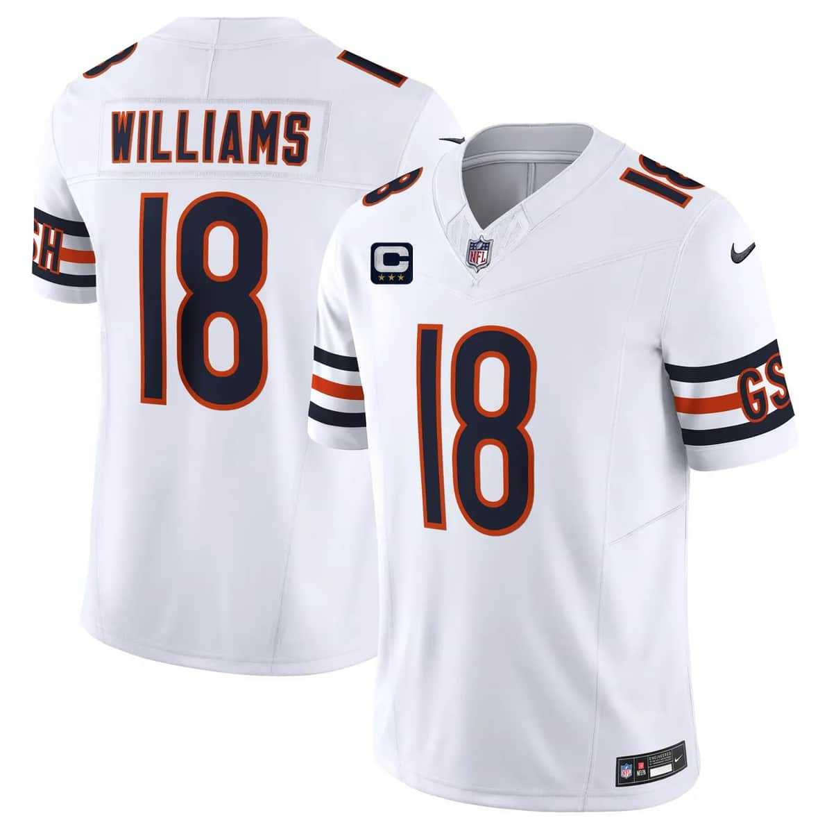 Mens Chicago Bears #18 Caleb Williams White 2026 F.U.S.E. With 3-star C Patch Vapor Untouchable Limited Stitched Jersey Dzhi