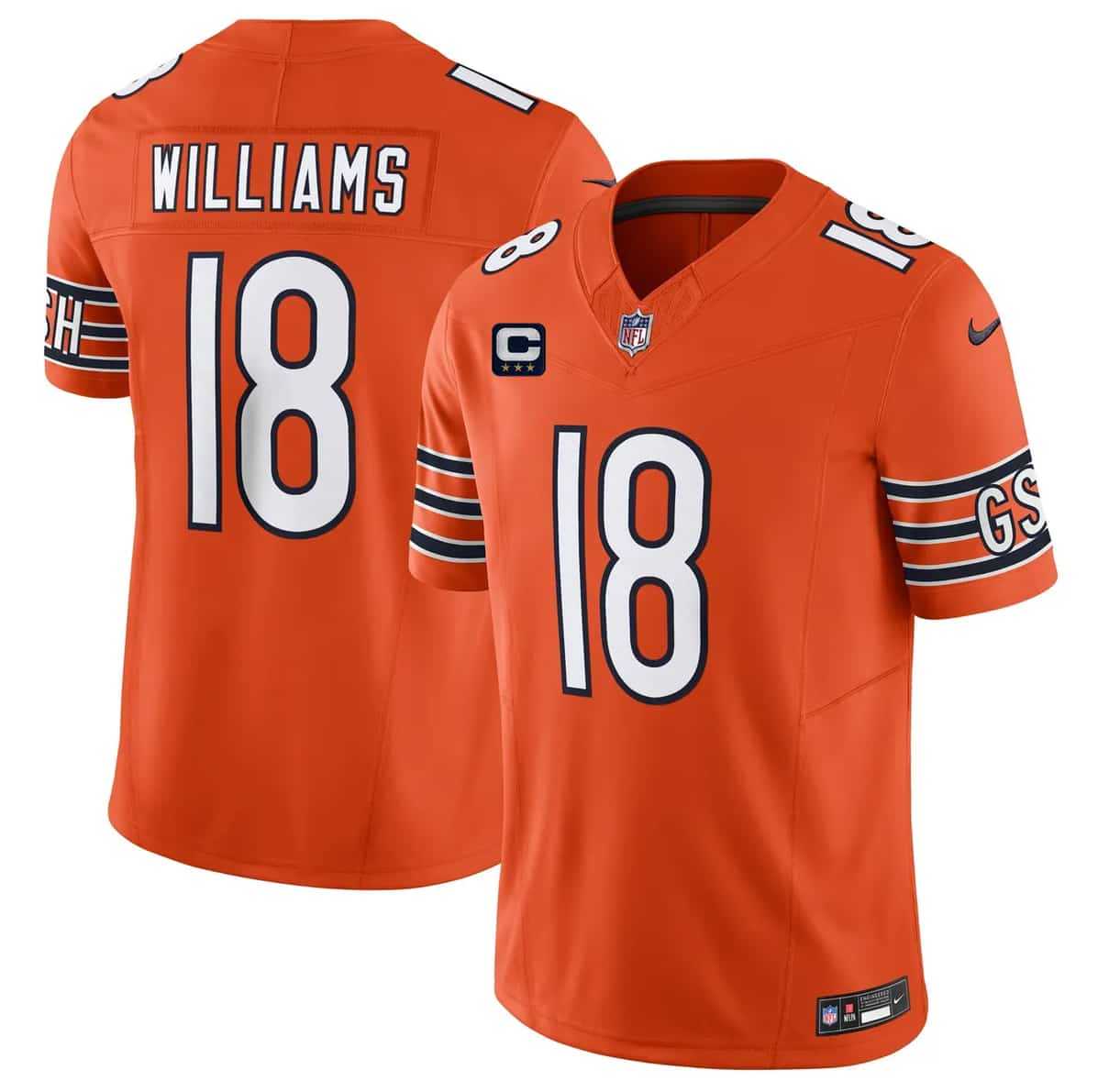 Mens Chicago Bears #18 Caleb Williams Orange 2026 F.U.S.E. With 3-star C Patch Vapor Untouchable Limited Stitched Jersey Dzhi