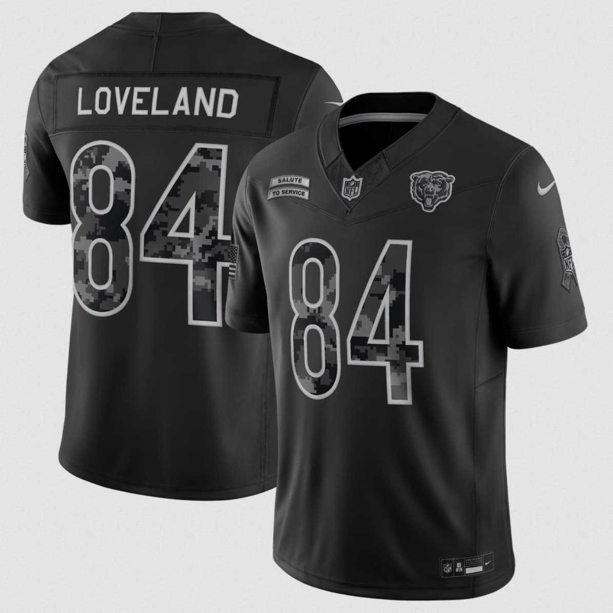 Mens Chicago Bears #84 Colston Loveland Black 2026 F.U.S.E. Salute to Service Limited Stitched Jersey