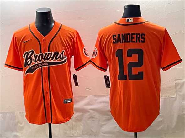 Mens Cleveland Browns #12 Shedeur Sanders Orange With Patch Cool Base Stitched Baseball Jersey