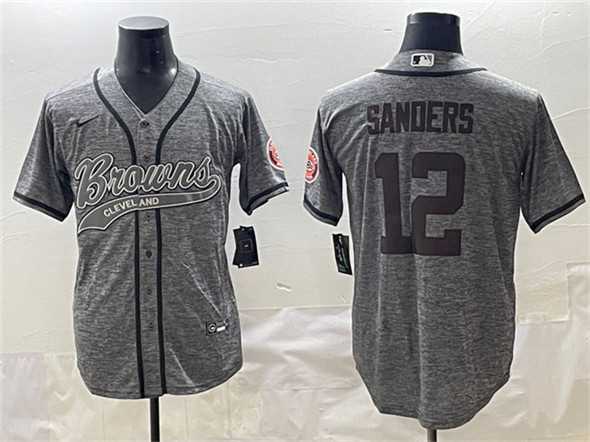 Mens Cleveland Browns #12 Shedeur Sanders Gray With Patch Cool Base Stitched Baseball Jersey