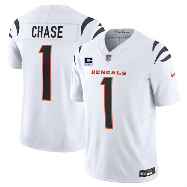 Mens Cincinnati Bengals #1 JaMarr Chase White 2025 F.U.S.E. With 1-Star C Patch Vapor Untouchable Limited Stitched Jersey Dzhi