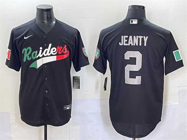 Mens Las Vegas Raiders #2 Ashton Jeanty Black Mexico Cool Base Stitched Baseball Jersey