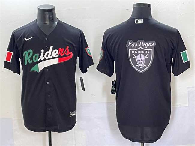 Mens Las Vegas Raiders Team Big Logo Black Mexico Cool Base Stitched Baseball Jersey