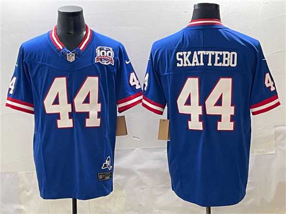 Mens New York Giants #44 Cam Skattebo Royal 2025 Draft F.U.S.E. 100th Season & State Patch Vapor Limited Football Stitched Jersey