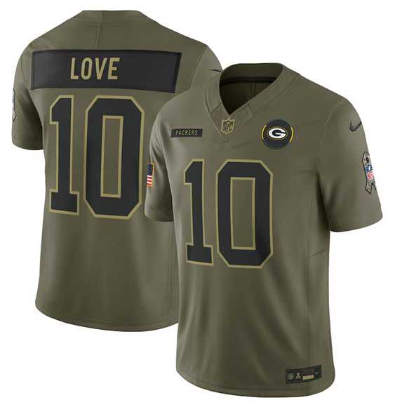 Mens Green Bay Packers #10 Jordan Love Olive 2025 Salute to Service Limited Stitched Jersey Dyin