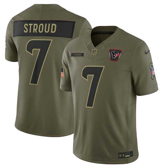 Mens Houston Texans #7 C.J. Stroud Olive 2025 Salute to Service Limited Stitched Jersey Dyin