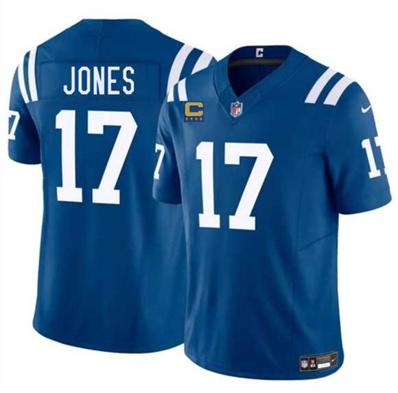 Mens Indianapolis Colts #17 Daniel Jones Blue 2025 F.U.S.E. With 4-Star C Patch Vapor Limited Stitched Jersey Dzhi