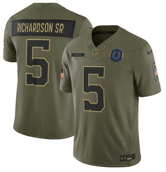 Mens Indianapolis Colts #5 Anthony Richardson Sr. Olive 2025 Salute to Service Limited Stitched Jersey Dyin