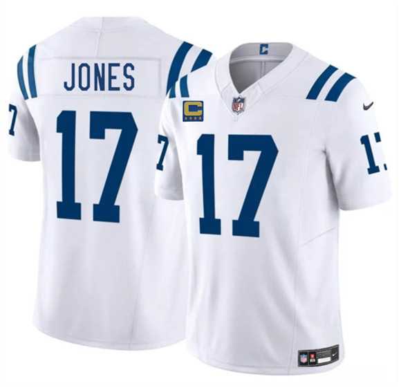 Mens Indianapolis Colts #17 Daniel Jones White 2025 F.U.S.E. With 4-Star C Patch Vapor Limited Stitched Jersey Dzhi