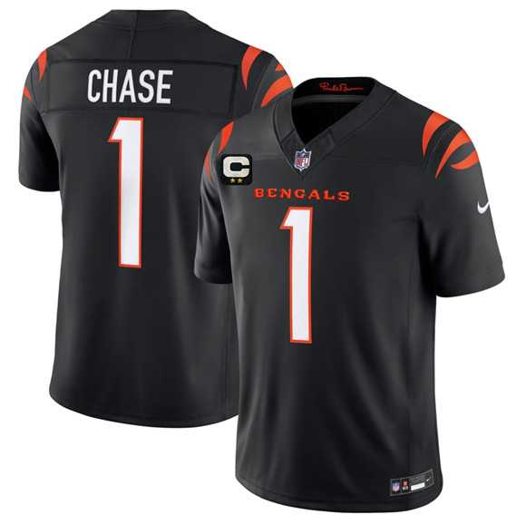 Mens Cincinnati Bengals #1 JaMarr Chase Black 2026 F.U.S.E. 2-Star C Patch Vapor Untouchable Limited Stitched Jersey Dzhi