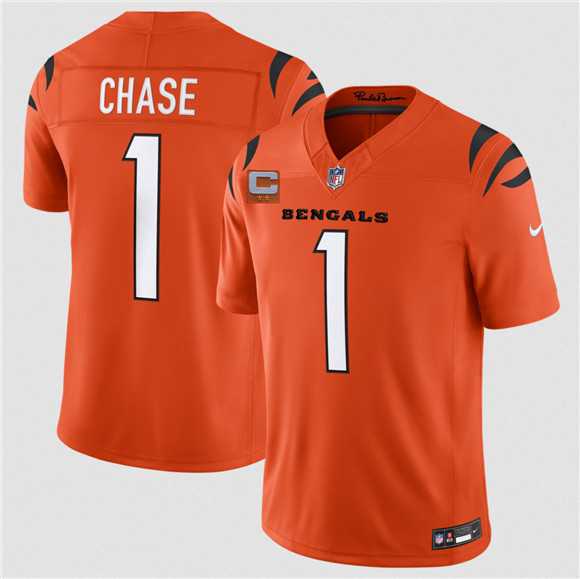 Mens Cincinnati Bengals #1 JaMarr Chase Orange 2026 F.U.S.E. 2-Star C Patch Vapor Untouchable Limited Stitched Jersey Dzhi